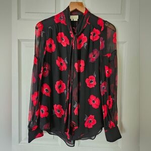 Kate Spade Black and Red Floral Blouse